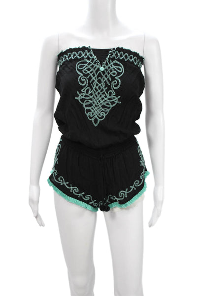 Poupette St. Barth Women Strapless Black Romper 100% Viscose Size 1