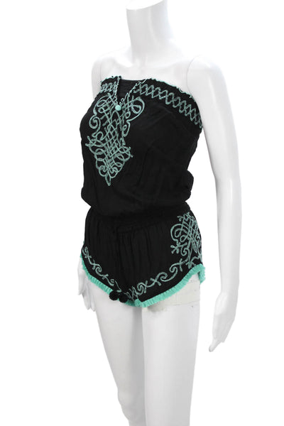 Poupette St. Barth Women Strapless Black Romper 100% Viscose Size 1