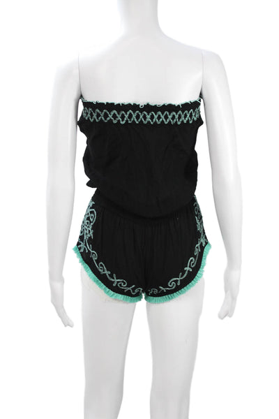 Poupette St. Barth Women Strapless Black Romper 100% Viscose Size 1