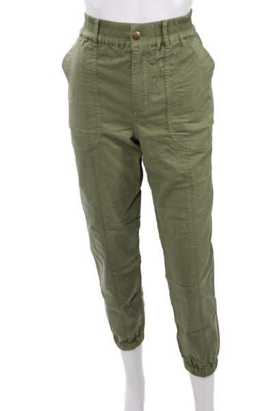 Michael Stars Women Cargo Jogger Pants Army Green Button Cotton Stretch Size XS
