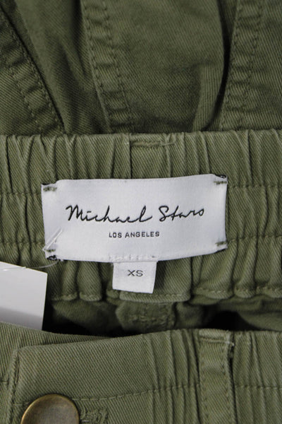 Michael Stars Women Cargo Jogger Pants Army Green Button Cotton Stretch Size XS