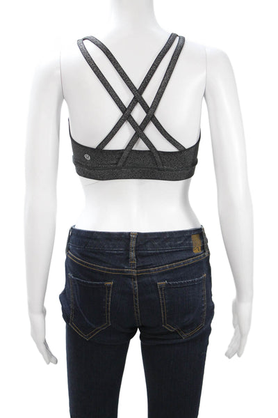 Lululemon Women Sports Bra Gray Spotted Nylon Sleeveless Round Neck Size 4