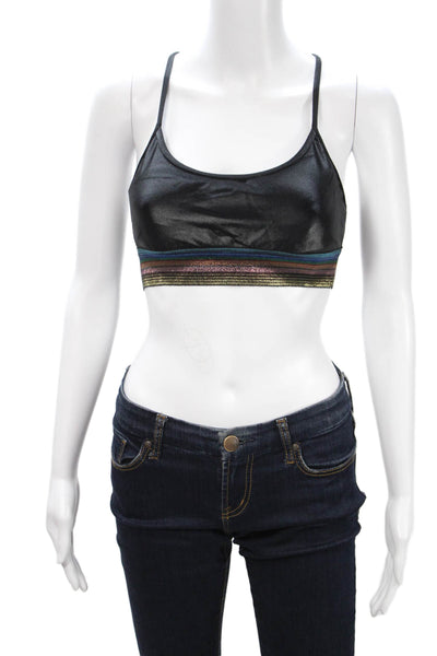 Koral Womens Sports Bra Black Sleeveless Round Neck Size XS