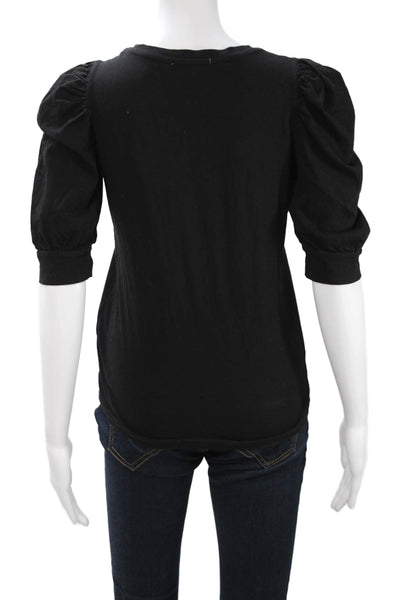 Joie Women Basic T-Shirt Black 100% Cotton Crew Neck 3/4 Sleeve Size XS