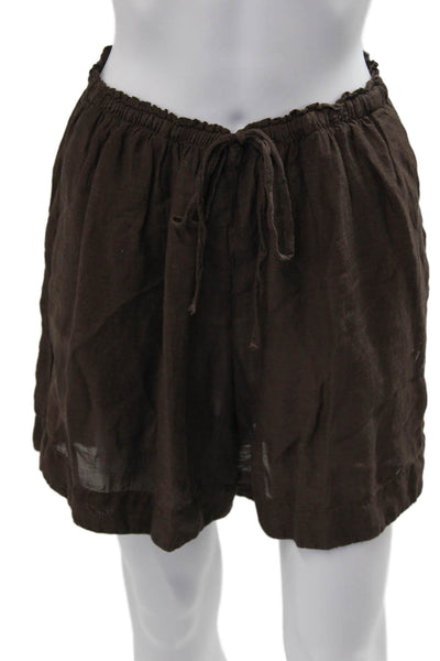 Zara Womens Brown Drawstring Viscose Linen Blend Beach Shorts Size S