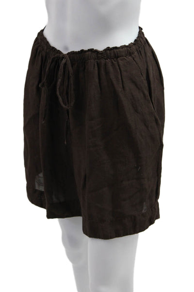 Zara Womens Brown Drawstring Viscose Linen Blend Beach Shorts Size S