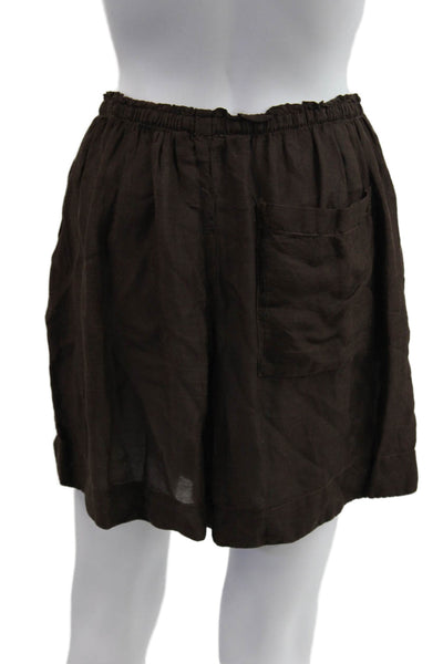 Zara Womens Brown Drawstring Viscose Linen Blend Beach Shorts Size S