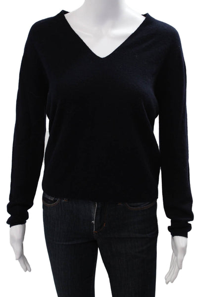 Zara Women V-Neck Cashmere Pullover Sweater Black Long Sleeve Size XS