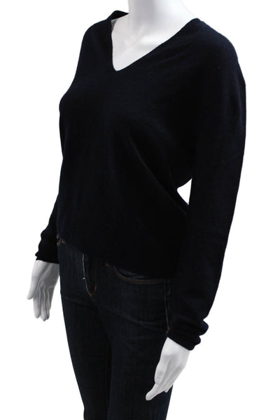 Zara Women V-Neck Cashmere Pullover Sweater Black Long Sleeve Size XS