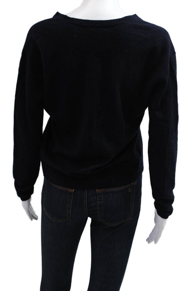 Zara Women V-Neck Cashmere Pullover Sweater Black Long Sleeve Size XS