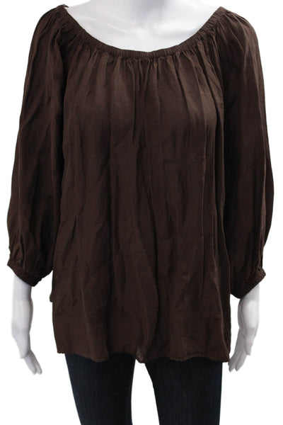 Zara Women Bohemian Tunic Brown 3/4 Sleeve Round Neck Viscose Linen Size S