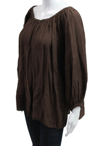 Zara Women Bohemian Tunic Brown 3/4 Sleeve Round Neck Viscose Linen Size S