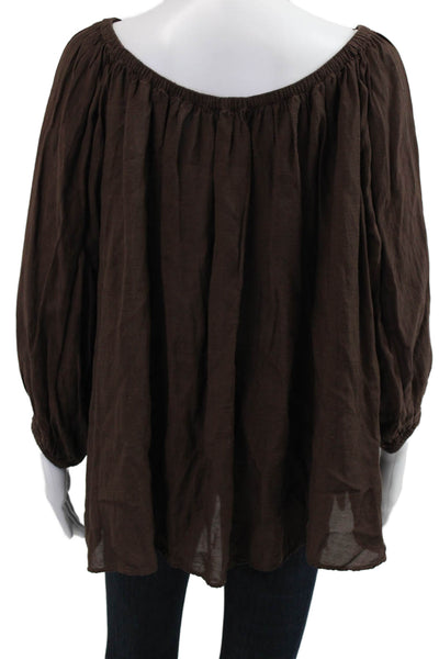 Zara Women Bohemian Tunic Brown 3/4 Sleeve Round Neck Viscose Linen Size S