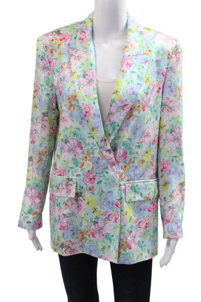 Zara Unisex Floral Polyester Blazer Light Blue Long Sleeve Button Size S