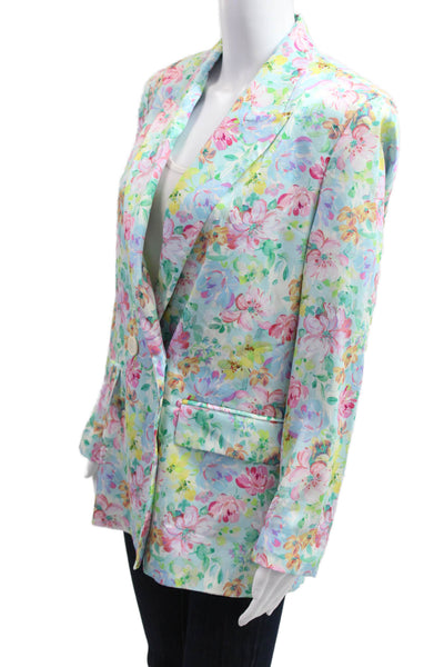 Zara Unisex Floral Polyester Blazer Light Blue Long Sleeve Button Size S