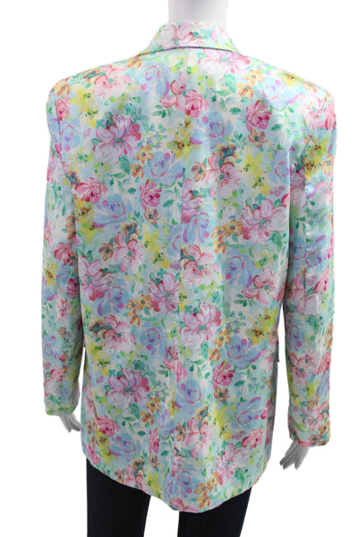 Zara Unisex Floral Polyester Blazer Light Blue Long Sleeve Button Size S