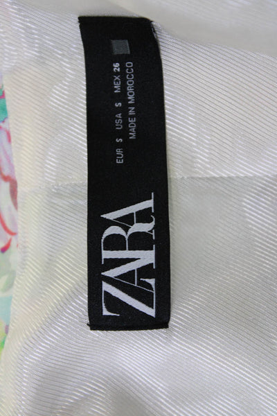 Zara Unisex Floral Polyester Blazer Light Blue Long Sleeve Button Size S