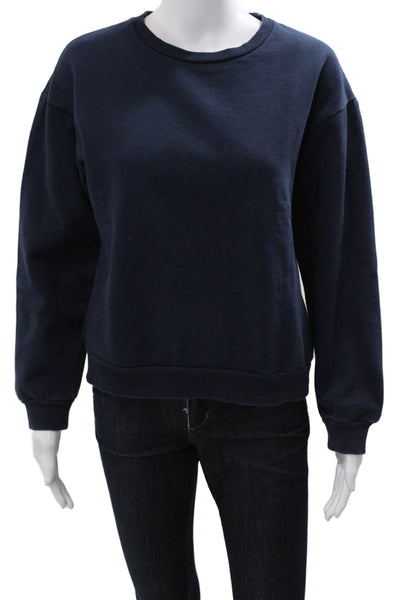 Quince Womens Pullover Sweatshirt Dark Blue Long Sleeve Crew Neck Solid Size M