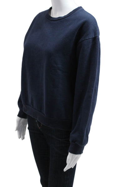 Quince Womens Pullover Sweatshirt Dark Blue Long Sleeve Crew Neck Solid Size M