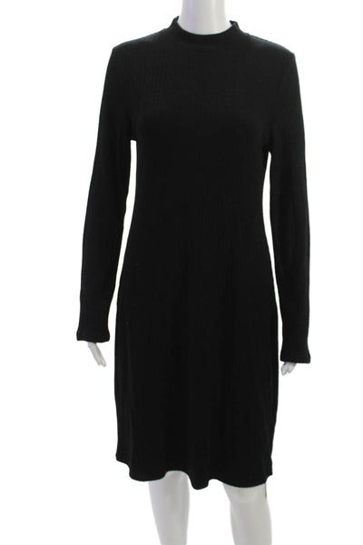 Vince Womens Sweater Dress Black Mock Neck Long Sleeve Cotton Midi Size L