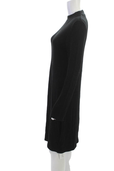 Vince Womens Sweater Dress Black Mock Neck Long Sleeve Cotton Midi Size L
