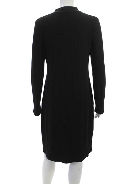 Vince Womens Sweater Dress Black Mock Neck Long Sleeve Cotton Midi Size L