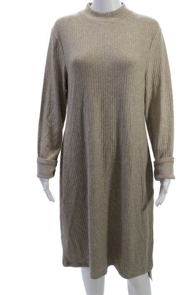 Vince Women Beige Striped Mock Neck Sweater Dress Long Sleeve Size XL