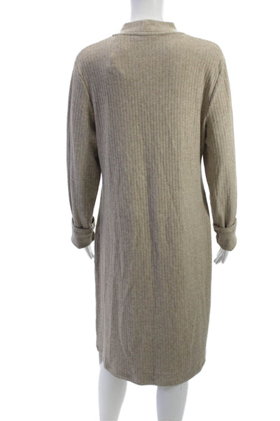 Vince Women Beige Striped Mock Neck Sweater Dress Long Sleeve Size XL