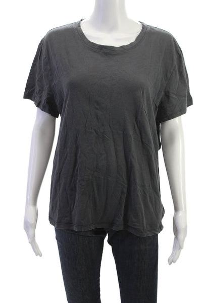 Athleta Womens Dark Gray 100% Cotton Crew Neck Short Sleeve T-Shirt Size L