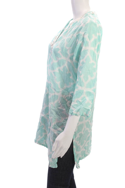 Roberta Roller Rabbit Women Light Blue V-Neck Cotton Tunic Size M