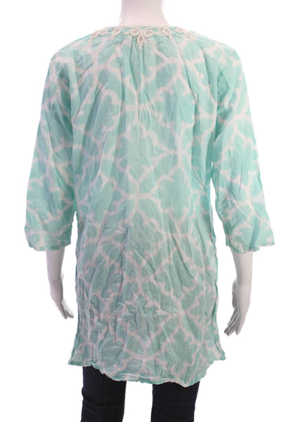 Roberta Roller Rabbit Women Light Blue V-Neck Cotton Tunic Size M