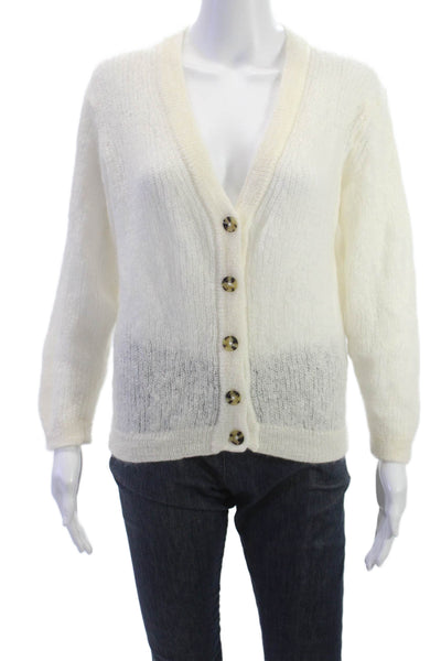 Filippa K Womens Cardigan V Neck Button White Mohair Blend Size S