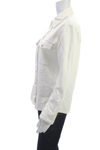 MNG Womens White Cotton Collared Button Long Sleeve Classic Jacket Size 4