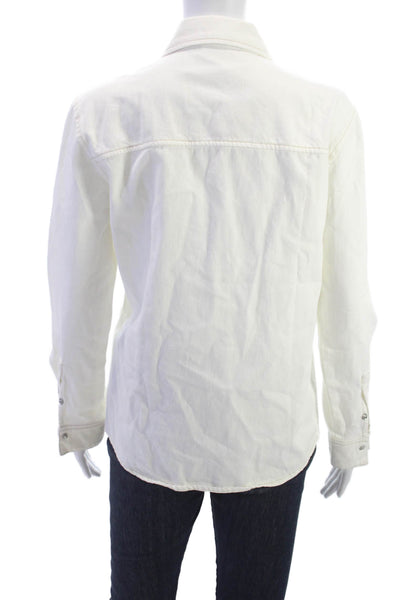 MNG Womens White Cotton Collared Button Long Sleeve Classic Jacket Size 4