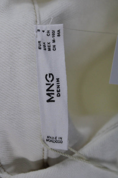 MNG Womens White Cotton Collared Button Long Sleeve Classic Jacket Size 4