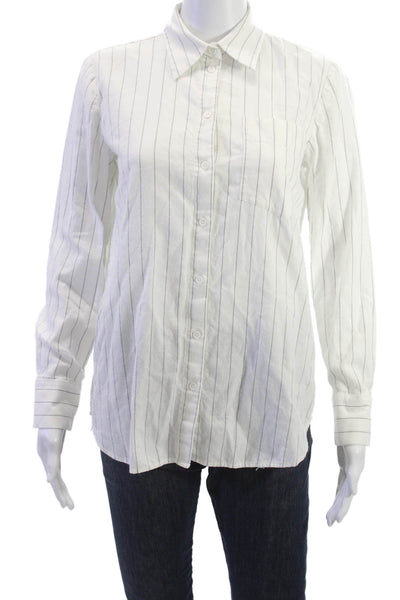 Club Monaco Women Striped Cotton Collared Button Up Shirt Long Sleeve Size S