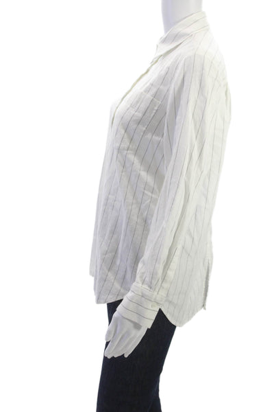 Club Monaco Women Striped Cotton Collared Button Up Shirt Long Sleeve Size S