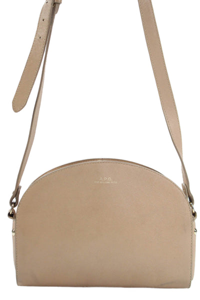 A.P.C. Womens Leather Adjustable Zip Up Shoulder Bag Beige