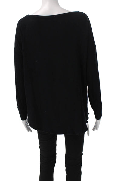 Majestic Filatures Women Basic Black Long Sleeve T-Shirt Viscose Size 2
