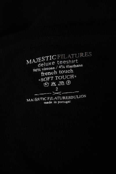 Majestic Filatures Women Basic Black Long Sleeve T-Shirt Viscose Size 2