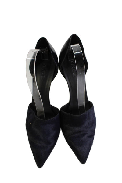 Vince Women's Pointed Toe Leather Slip-On Stiletto Navy Blue Pumps Size 11