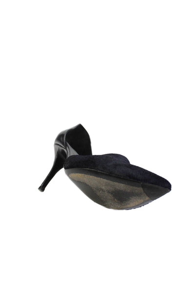 Vince Women's Pointed Toe Leather Slip-On Stiletto Navy Blue Pumps Size 11