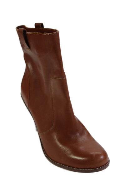 Cole Haan Women's Round Toe Leather Cone Heel Bootie Brown Size 10.5