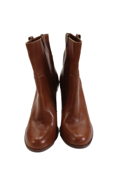 Cole Haan Women's Round Toe Leather Cone Heel Bootie Brown Size 10.5