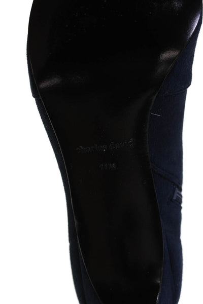 Charles David Women's Pointed Toe Suede Leather Ankle Boots Blue Size 11
