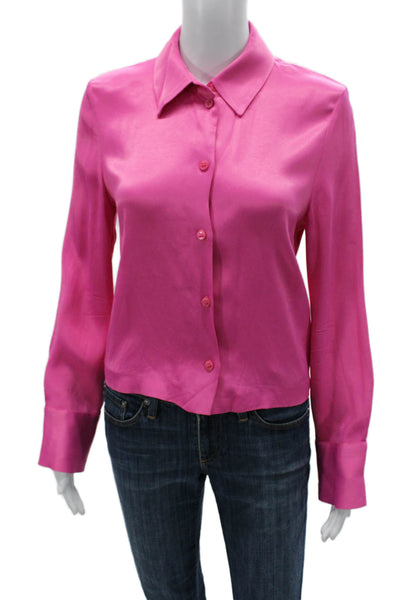 Zara Women Collared Button Up Blouse Pink Polyester Long Sleeve Basic Size XS