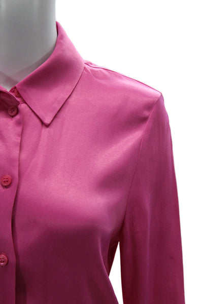 Zara Women Collared Button Up Blouse Pink Polyester Long Sleeve Basic Size XS