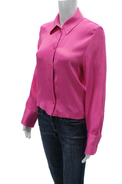Zara Women Collared Button Up Blouse Pink Polyester Long Sleeve Basic Size XS