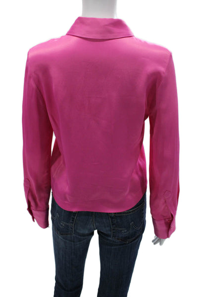 Zara Women Collared Button Up Blouse Pink Polyester Long Sleeve Basic Size XS