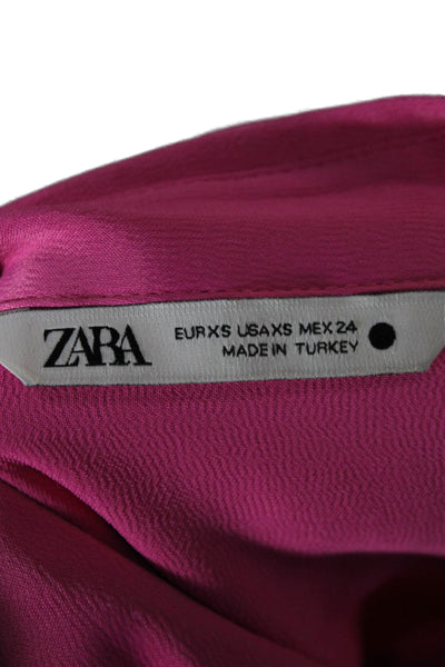 Zara Women Collared Button Up Blouse Pink Polyester Long Sleeve Basic Size XS